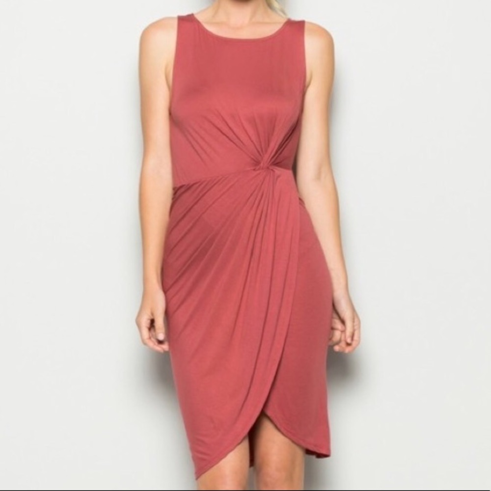 Mauve Rose Knot Jersey tulip dress